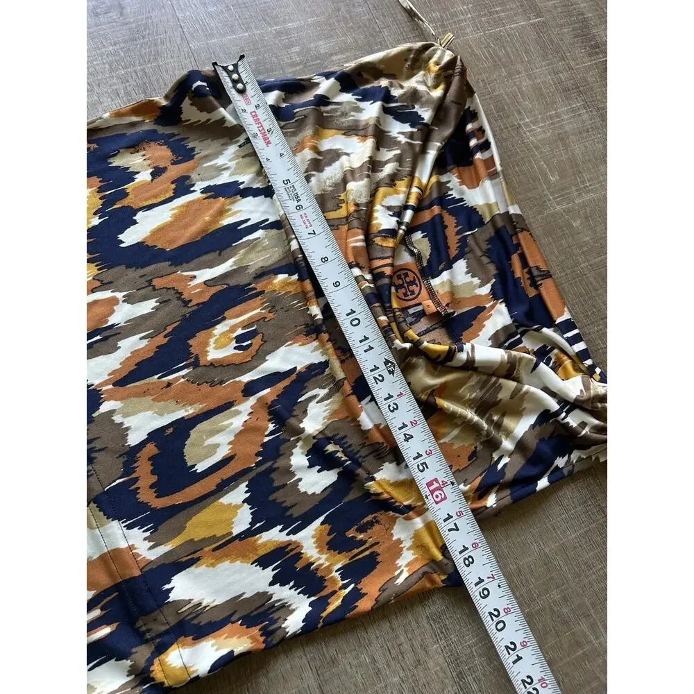 Tory Burch 100% Silk Ikat Print Midi Dress Women M Cowl Neck Tie Waist